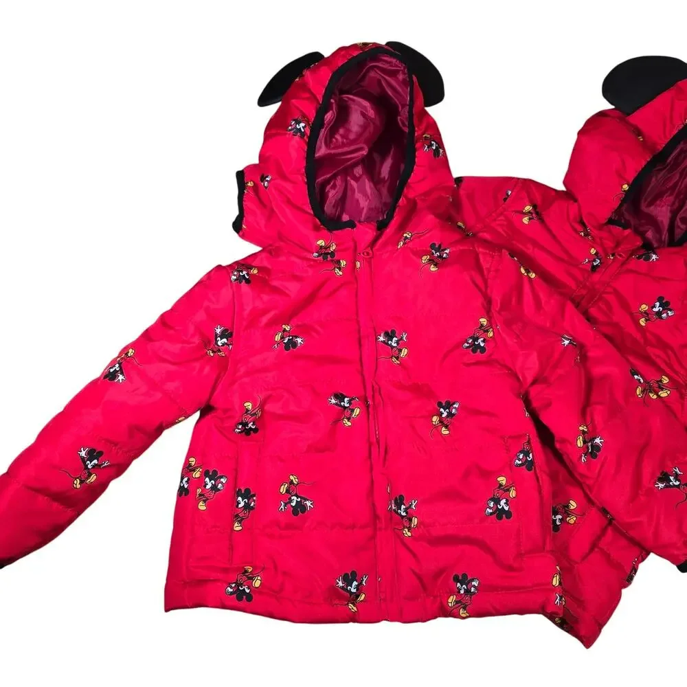 Twin Disney Junior Mickey Mouse Hooded Ear Puffer Jacket 2T Girl's Red New!!!